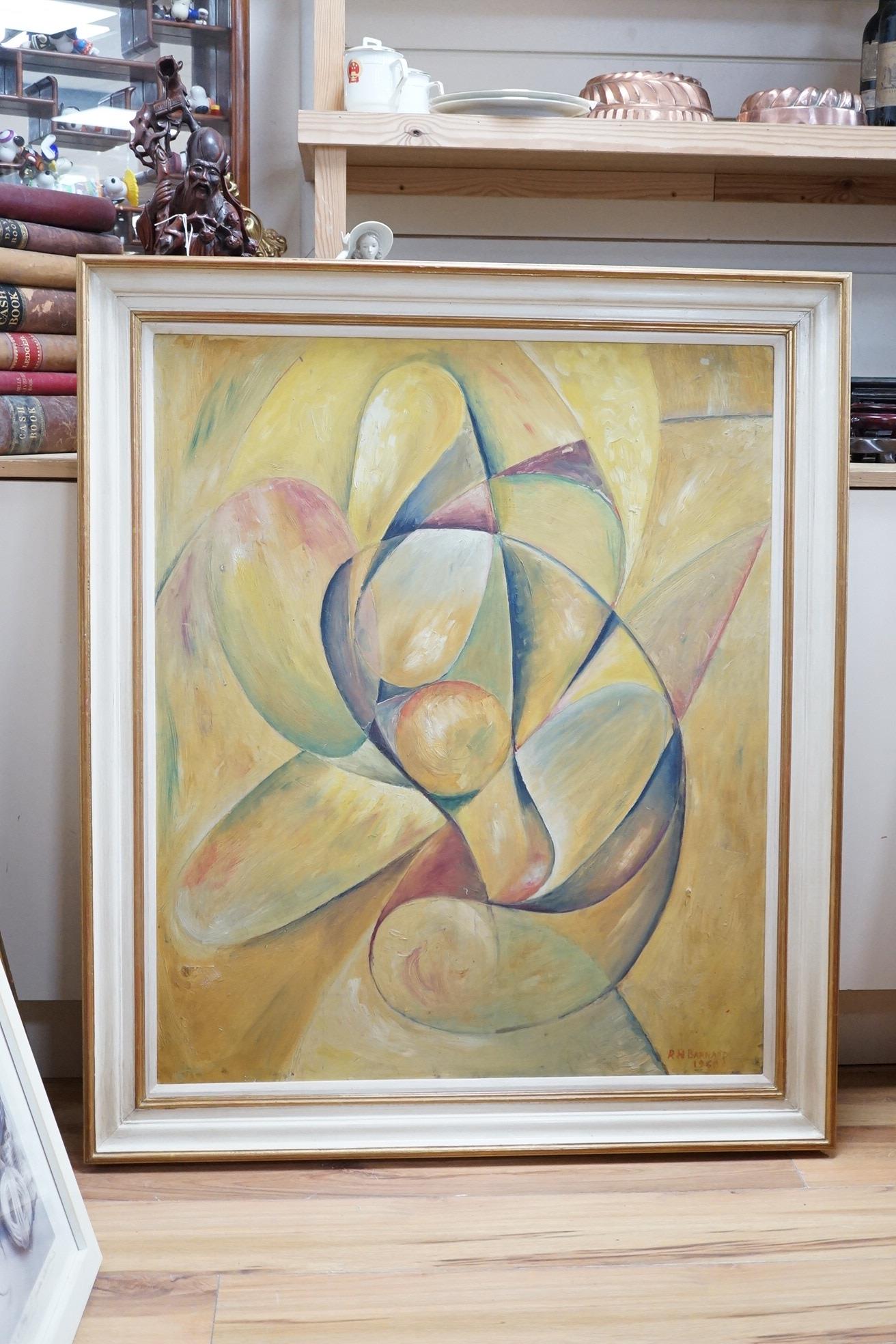 R. H. Barnard (American, 20th. C), three abstract oils on board to include an impasto example, one signed and dated 1961, largest 90 x 73cm. Condition - fair to good